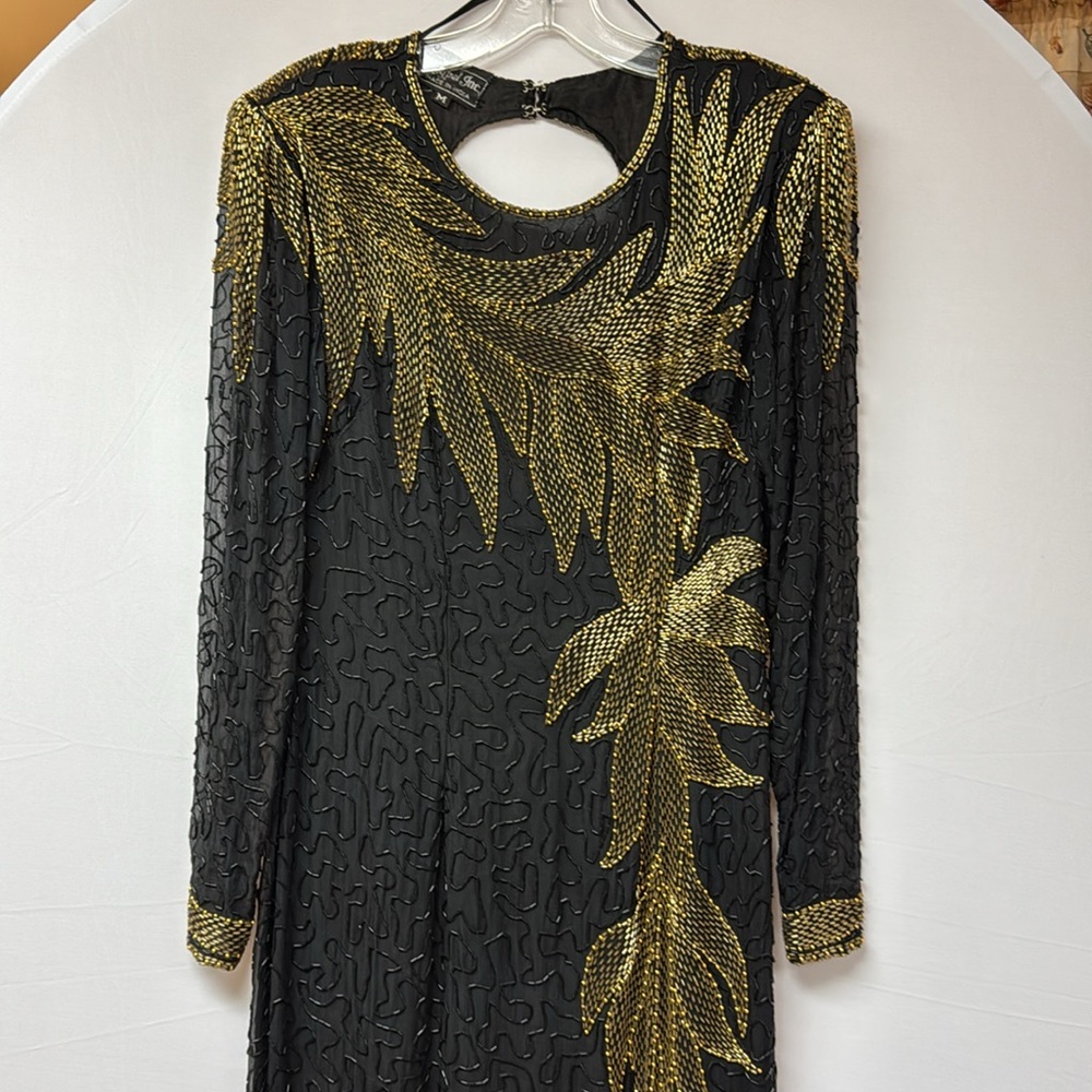 NagPal Inc Dress Beaded Vintage Black and Gold Size Medium - Picture 3 of 7